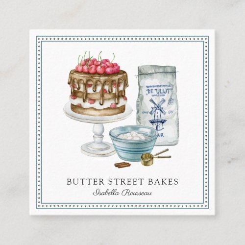 Baker Pastry Chef  Watercolor Cake Square Business Card