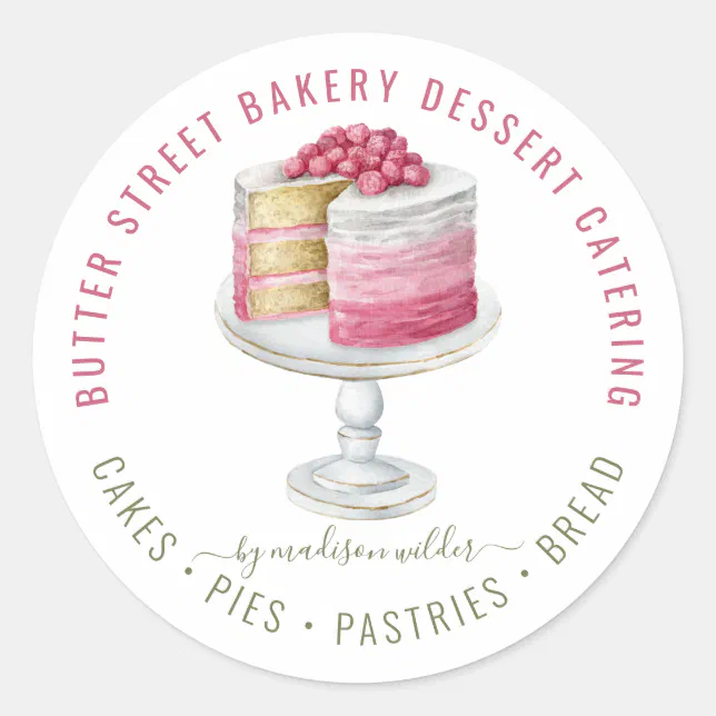 Baker Pastry Chef Watercolor Cake Square Business Classic Round Sticker ...