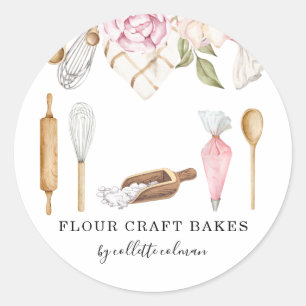 Baker Pastry Chef Watercolor Floral Tools Classic Round Sticker
