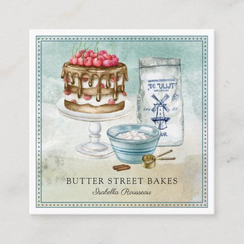 Baker Pastry Chef  Watercolor Square Business Card