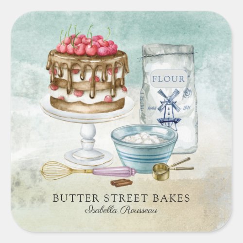 Baker Pastry Chef  Watercolor Square Business Card Square Sticker