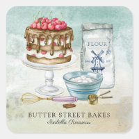 Baker Pastry Chef  Watercolor Square Business Card