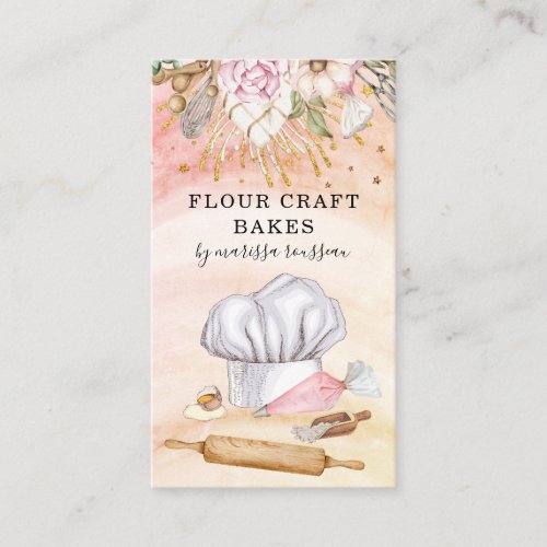 Baker Pastry Chef Watercolor Tools Utensils Business Card