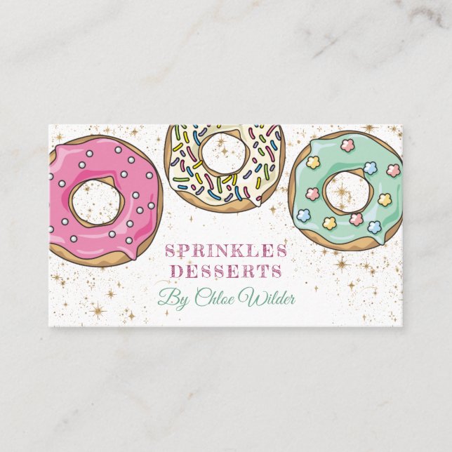 Baker Pink Green Sprinkle Donuts Bakery Business Card (Front)