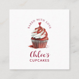 Baker Red Velvet Cupcake Pastry Chef Bakery Logo Square Business Card