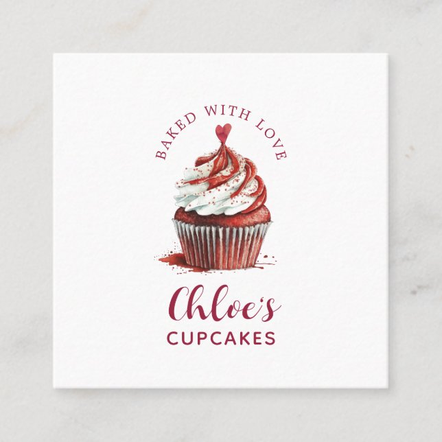 Baker Red Velvet Cupcake Pastry Chef Bakery Logo Square Business Card (Front)
