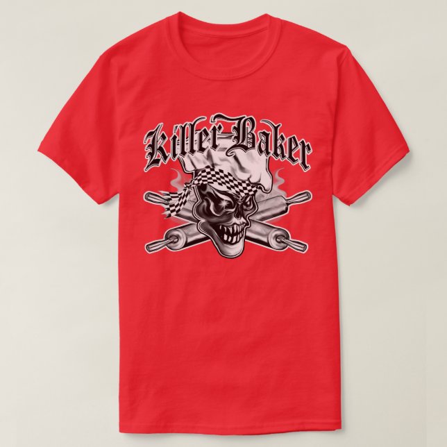 Baker Skull 5 Killer Baker and Crossed Rolling Pin T-Shirt (Design Front)