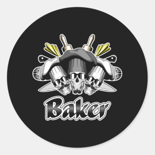 Baker Skull and Kitchen Utensils Classic Round Sticker