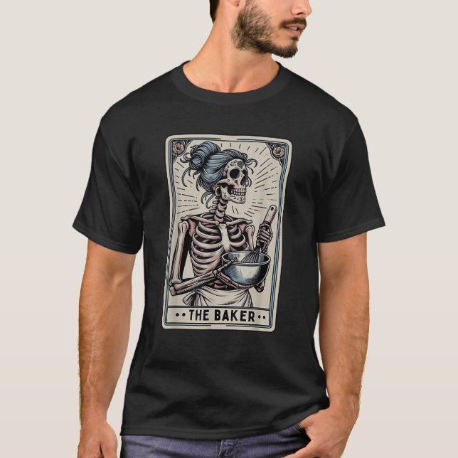 Baker Tarot Card Skeleton Baking Homemaker Mothers T-Shirt (Front)