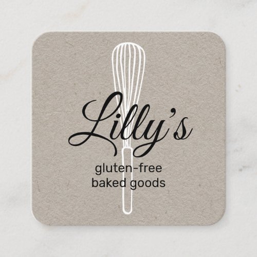 Baker Whisk Bakery Square Kraft Business Card