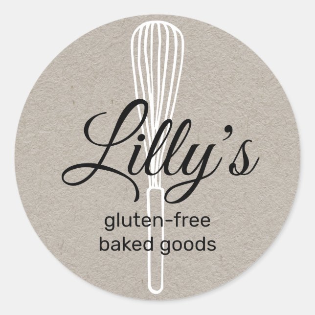 Baker Whisk Bakery Square Kraft Business Card Classic Round Sticker (Front)