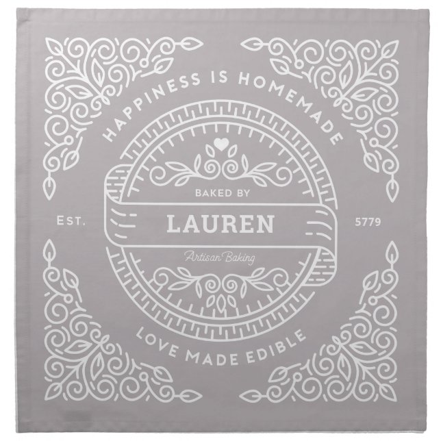 Bakers Artisan Rising Dough Cover in Grey Cloth Napkin (Front)