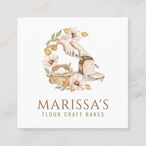 Bakers Bakery Bread And Flour Floral Black Square Business Card