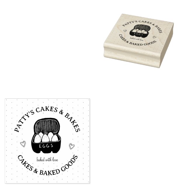 Baker's Bakery Logo Pink Black Label Rubber Stamp (Stamped)