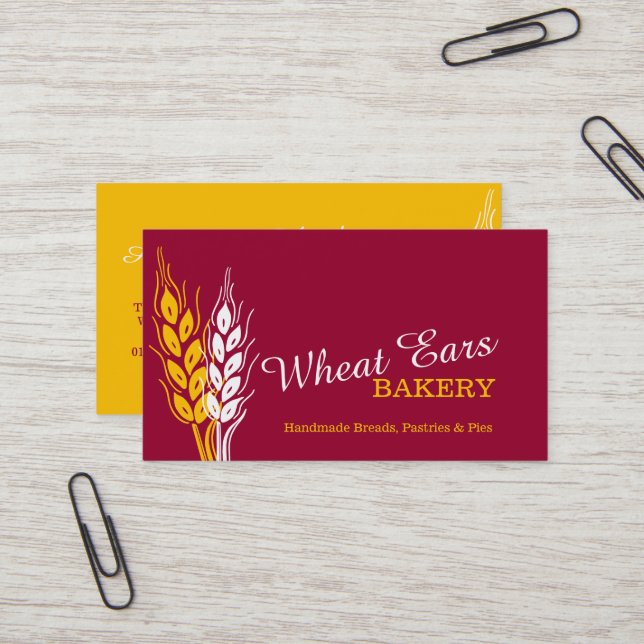 Bakers bakery wheat ears red yellow business cards (Front/Back In Situ)