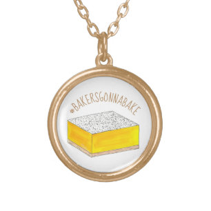 Bakers Gonna Bake Hashtag Yellow Lemon Square Bar Gold Plated Necklace