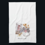Baker's Ingedients Time To Cook Kitchen Towel<br><div class="desc">A personalized whimsical hand sketched glass sugar jar,  flour,  egg,  and measuring spoons,  illustration for a baker's kitchen towel. Time to cook. A great gift for a the creative cook in your family!</div>