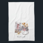 Baker's Ingedients Time To Cook Kitchen Towel<br><div class="desc">A personalized whimsical hand sketched glass sugar jar,  flour,  egg,  and measuring spoons,  illustration for a baker's kitchen towel. Time to cook. A great gift for a the creative cook in your family!</div>