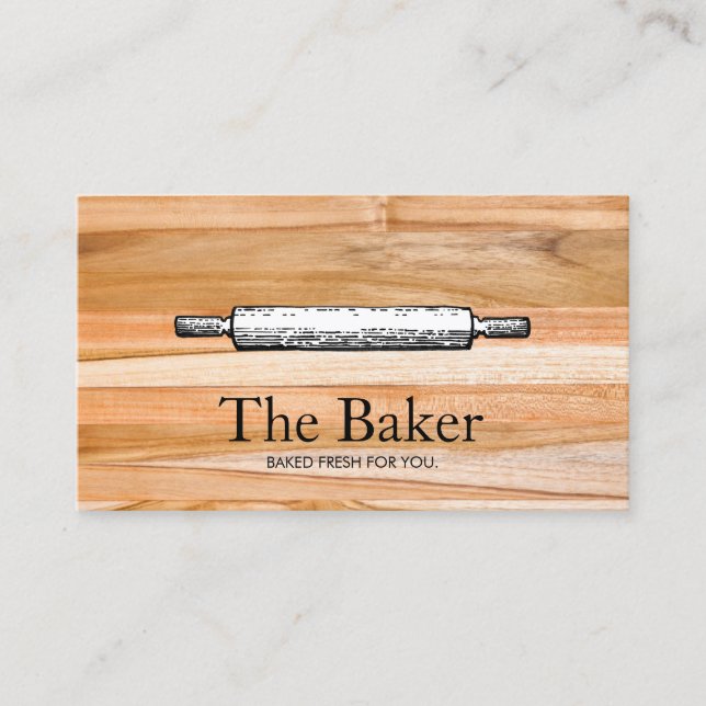 Baker's Rolling Pin Bakery Catering Wood Business Card (Front)