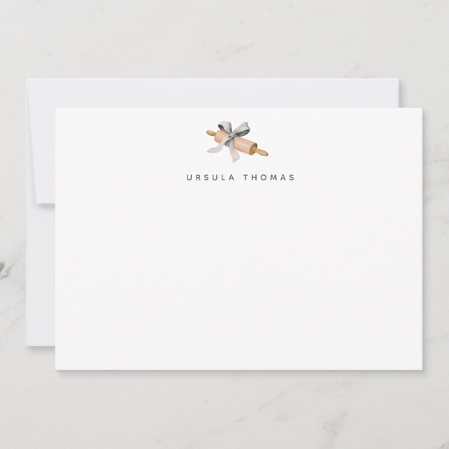 Baker's Rolling Pin & Bow Personalized Note Card (Front)