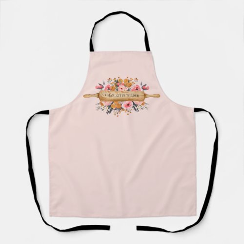 Bakers Rolling Pin Floral Pink  Apron