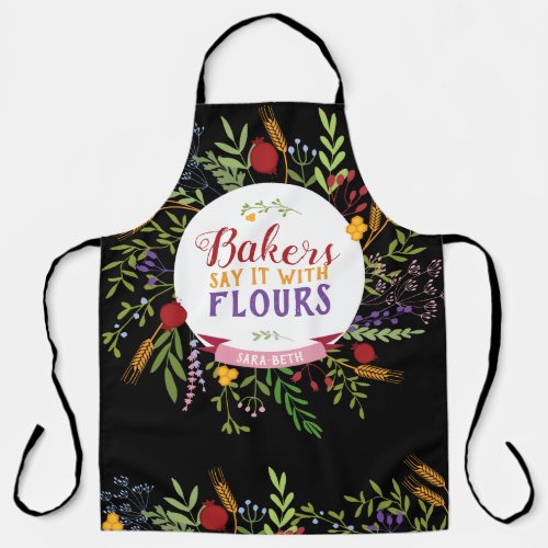 Bakers Say it with Flours Modern Floral Wreath Apron