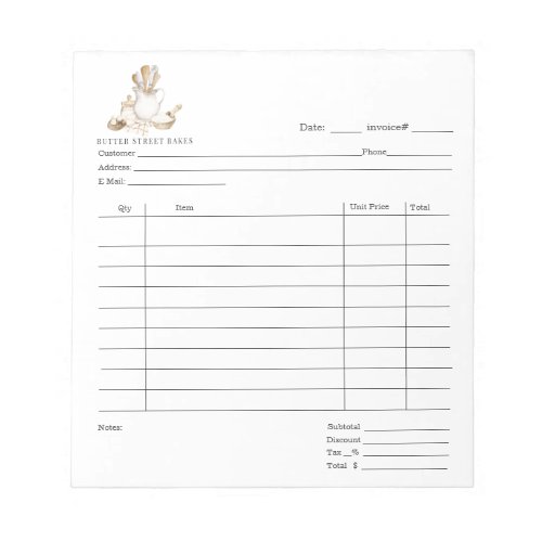 Bakers Tools Dessert Cater Invoice Pad