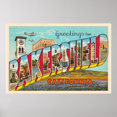 Bakersfield California CA Large Letter Postcard Poster