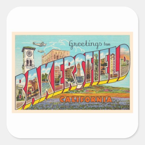 Bakersfield California CA Large Letter Postcard Square Sticker