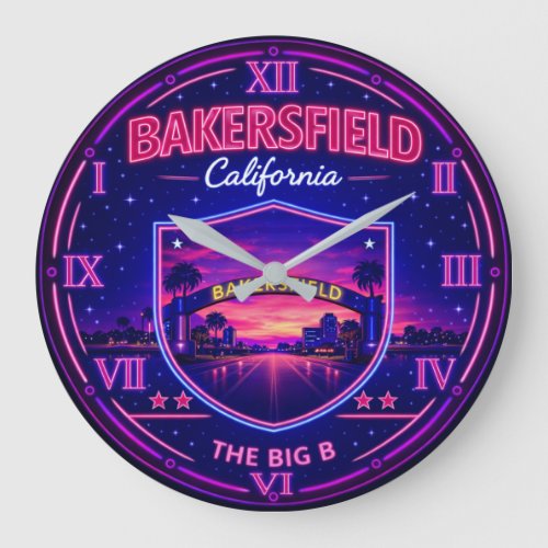 Bakersfield California Neon Large Clock