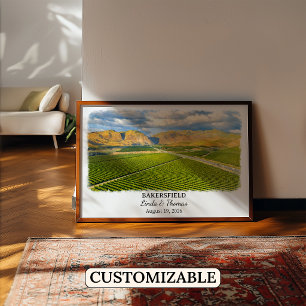 Bakersfield California Poster, Watercolor, Custom Poster