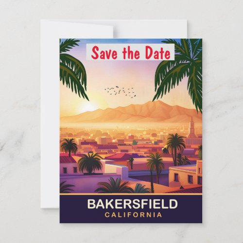 Bakersfield California Travel Postcard Save The Date