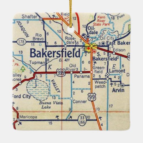 Bakersfield Vintage Map Ceramic Ornament