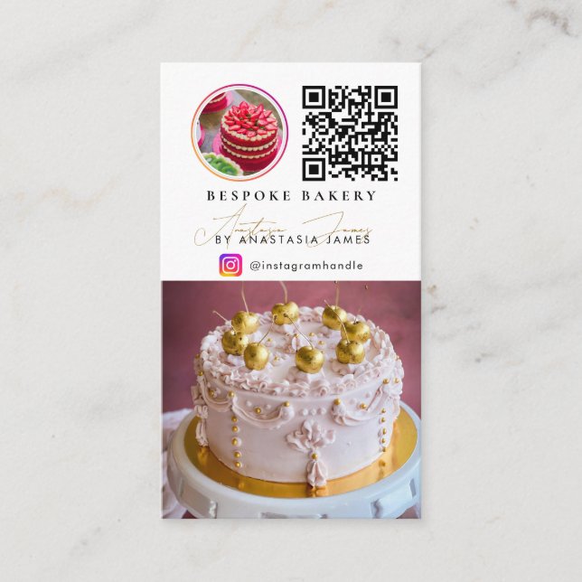 Bakery 6 Photo Feed Grid Social Media QR Code Business Card (Front)