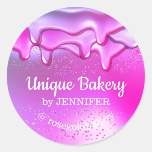 Bakery Abstract glitter pink unique pastry sweets Classic Round Sticker