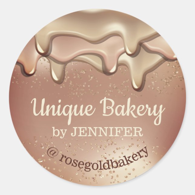 Bakery Abstract Rose Gold Dripping beige Classic Round Sticker (Front)
