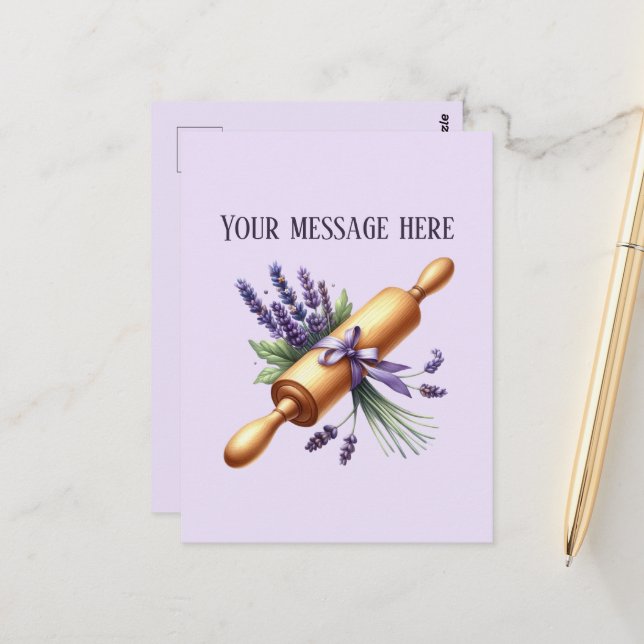 Bakery add message Business name rolling pin  Postcard (Front/Back In Situ)