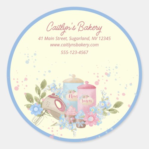 Bakery and Pastry Shop Personalized Blue Edge  Classic Round Sticker