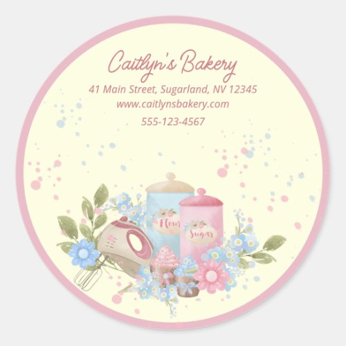Bakery and Pastry Shop Personalized Pink Edge Classic Round Sticker