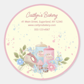 Bakery and Pastry Shop Personalized Pink Edge Classic Round Sticker
