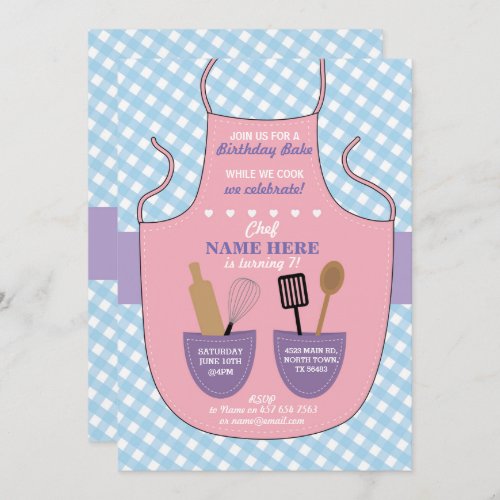 Bakery Apron Birthday Party Girls Cookies Invite