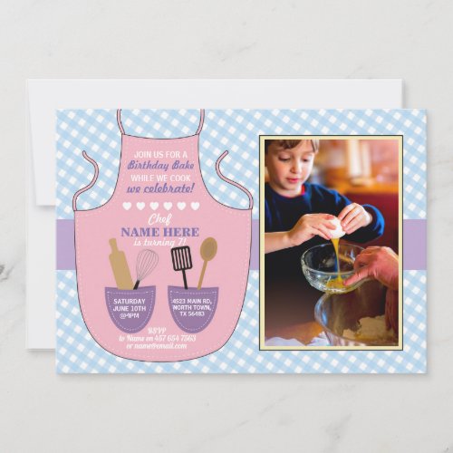 Bakery Apron Birthday Party Photo Cookies Invite