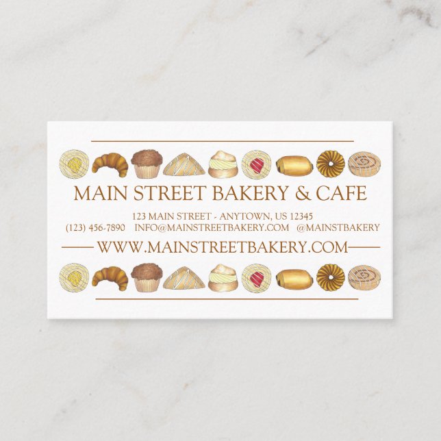 Bakery Baked Goods Croissant Donut Muffin Pastries Business Card (Front)