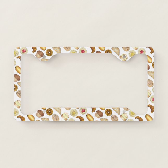 Bakery Baked Goods Croissant Donut Muffin Pastries License Plate Frame (Front)