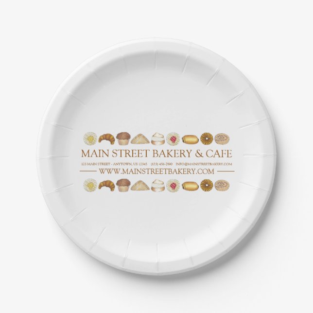 Bakery Baked Goods Pastry Shop Pastries Paper Plates (Front)