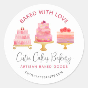 Bakery Baked With Love 3 Blush Pink Cake Desserts Classic Round Sticker