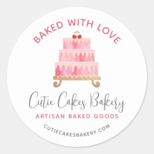 Bakery Baked With Love Blush Pink Cake Pastry Chef Classic Round Sticker