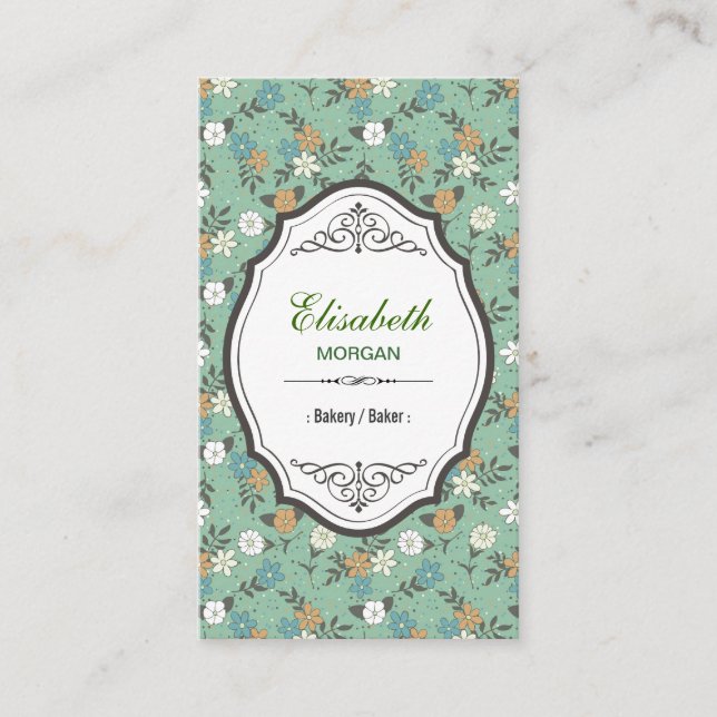 Bakery / Baker - Elegant Vintage Floral Business Card (Front)