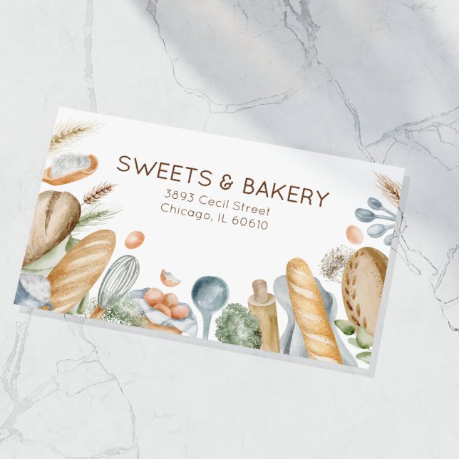 Bakery Baker Handmade Sweet Pastry Watercolor Business Card (Creator Uploaded)