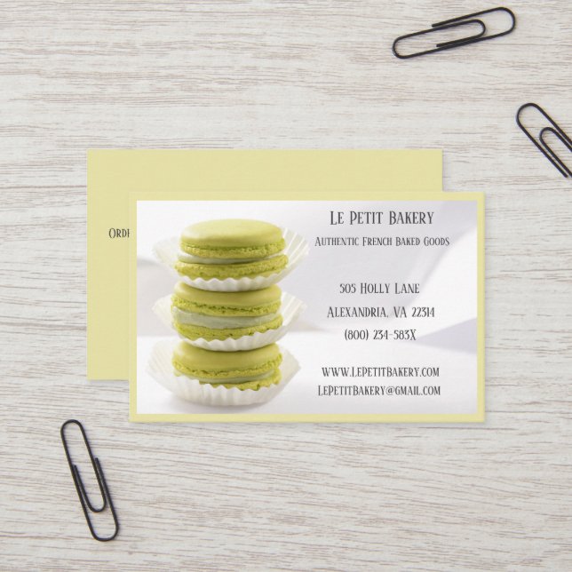 Bakery Baker Pastry Chef Green  Macarons Business Card (Front/Back In Situ)